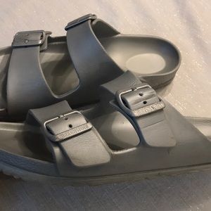 silver plastic birkenstock’s
